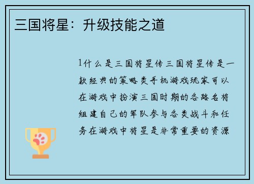 三国将星：升级技能之道